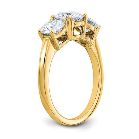 14K Yellow Gold 2.2 CT TRUE Light Moissanite Three Stone Engagement Ring - Picture 3 of 9